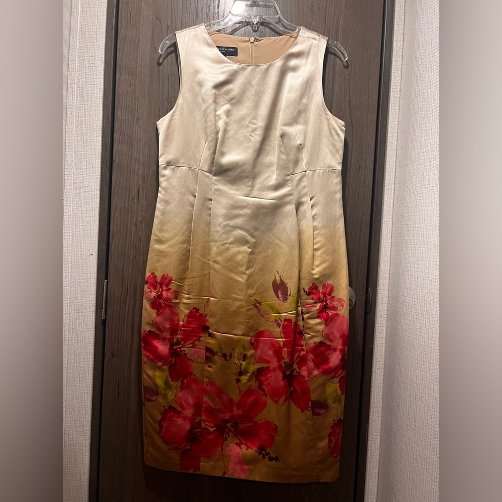 Jones New York Collection Gold Floral Sheath Dress Size 6